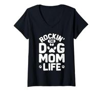 Mujer Rockin' The Dog Mom Life, Divertida, Perra, mamá, Amante de los Cachorros Camiseta Cuello V