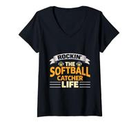 Mujer Rockin The Softball Catcher Life, Jugador de sóftbol Camiseta Cuello V