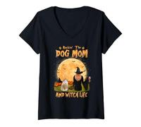 Mujer Rocking The Dog Mamá Y Bruja Vida Shih Tzu Halloween Camiseta Cuello V
