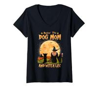 Mujer Rocking The Dog Mom Witch Long Haired Chihuahua Halloween Camiseta Cuello V