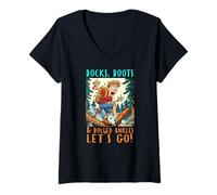 Mujer ROCKS ROOTS AND ROLLED ANKLES LET'S GO Camiseta Cuello V
