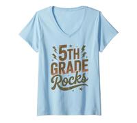 Mujer Rockstar 5to Grado Rocks I Teach First Day Coro Maestra Mamá Camiseta Cuello V