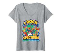 Mujer Rockstar I Rock The Spectrum Autism World Tour Mamá Papá Camiseta Cuello V