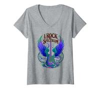 Mujer Rockstar I Rock The Spectrum Autismo Maestro Fuerza Camiseta Cuello V