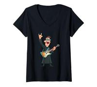 Mujer Rockstar Priest con Gafas De Sol Guitarra Eléctrica Rock Hand Camiseta Cuello V