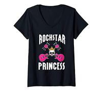 Mujer Rockstar Princess | Linda chica rockeros rock and roll Camiseta Cuello V
