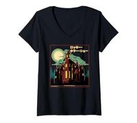 Mujer Rocky Horror Show Texto japonés Castillo de Frank N Furter Camiseta Cuello V