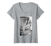 Mujer Rod Stewart Faces Singer Chaqueta a Rayas Pose 1975 Camiseta Cuello V