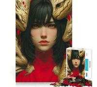 Mujer rodeada de Cabezas de dragón Doradas Rompecabezas de 1000 Piezas Juego de Ejercicios mentales Encaje Huecos Desafío Interactivo para el Cerebro en casa (38x52cm)