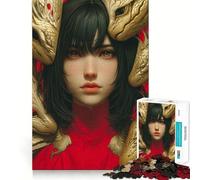 Mujer rodeada de Cabezas de dragón Doradas Rompecabezas de 1000 Piezas Juego de ingenio Troquelado de Alta precisión Un pasatiempo Fascinante para los Momentos de Ocio (50x75cm)