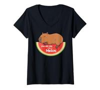 Mujer Rodents Summer Fruits One in a Melon Capybara Camiseta Cuello V