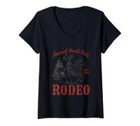 Mujer Rodeo Anual del Polo Norte 25 de diciembre Cowboy Santa Camiseta Cuello V