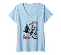 Mujer Rodeo Anual del Polo Norte Santa Western Cowboy Navidad Retro Camiseta Cuello V