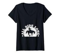 Mujer Rodeo Horse Riding All Ride Long Cowboy Camiseta Cuello V