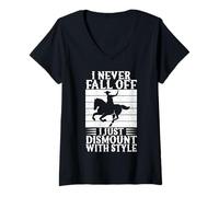 Mujer Rodeo Horse Riding I Never Fall Off Cowboy Camiseta Cuello V