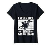 Mujer Rodeo Horse Riding I Never Lose Win Or Learn Cowboy Camiseta Cuello V
