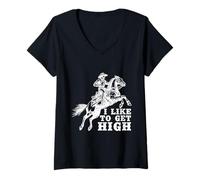 Mujer Rodeo Horse Riding Like To Get High Cowboy Camiseta Cuello V