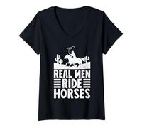 Mujer Rodeo Horse Riding Real Men Ride Horses Cowboy Camiseta Cuello V