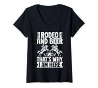 Mujer Rodeo Horse Riding Rodeo & Beer I Am Here Cowboy Camiseta Cuello V