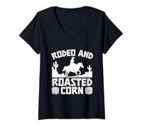 Mujer Rodeo Horse Riding Rodeo & Roasted Corn Cowboy Camiseta Cuello V