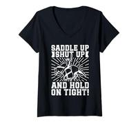 Mujer Rodeo Horse Riding Saddle Up Shut Up Cowboy Camiseta Cuello V