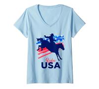 Mujer Rodeo Support The Team Rodeo Cowboy Rider Horse Bandera de Estados Unidos Camiseta Cuello V