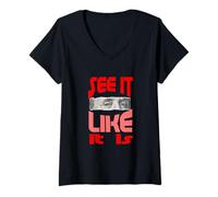 Mujer Rojo Abre Tus Ojos Rojo Gráfico Camiseta Cuello V