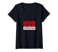 Mujer Rojo Color Hustlers Are The Athletes Gráfico Rojo Camiseta Cuello V