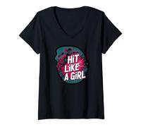 Mujer Roller Derby Hit Like A Girl Empowering Skater Design Camiseta Cuello V