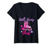 Mujer Roller Derby - Patinador Retro para niñas Camiseta Cuello V