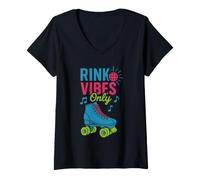 Mujer Roller Rink Crew Retro Skate Disco Vibes Pista Patinaje de Vida Camiseta Cuello V
