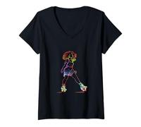 Mujer Roller Skating Afro Mujer Patines Afroamericanos Camiseta Cuello V