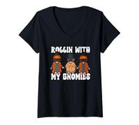 Mujer Rollin with My Gnomies Funny Saying Biker Motorcycle GNOME Camiseta Cuello V