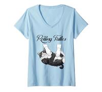 Mujer Rolling Fatties | Gato divertido | Dueño del gatito | Amante de los gatos Camiseta Cuello V