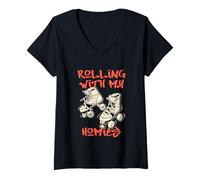 Mujer Rolling with My Homies, Estilo Retro, Patines callejeros Camiseta Cuello V