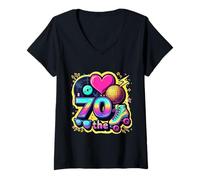 Mujer Rollo de Casete Retro I Love The 70s, Vinilo Funky Party 70s Camiseta Cuello V