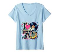 Mujer Rollo de Casete Retro I Love The 70s, Vinilo Funky Party 70s Camiseta Cuello V