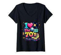 Mujer Rollo de Casete Retro I Love The 70s, Vinilo Funky Party 70s Camiseta Cuello V
