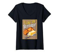 Mujer Rollos de Media Luna I Like 'Em Buttered Camiseta Cuello V