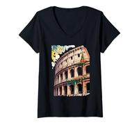 Mujer Roma Aeterna Coliseo Vacaciones Arte Camiseta Cuello V