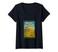 Mujer Roma Italia 50's Vintage Travel Tourist Poster Art Graphic Camiseta Cuello V