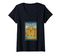 Mujer Roma Italia 50's Vintage Trevi Tourist Poster Art Graphic Camiseta Cuello V