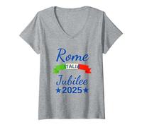 Mujer Roma Italia Bandera Italia Souvenir Roma 2025 Jubileo Peregrinación Camiseta Cuello V
