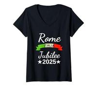 Mujer Roma Italia Bandera Italia Souvenir Roma 2025 Jubileo Peregrinación Camiseta Cuello V