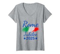 Mujer Roma Italia Bandera Italia Souvenir Roma 2025 Jubileo Peregrinos Camiseta Cuello V