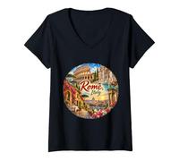Mujer Roma Italia Europa, Destino del Puerto marítimo de cruceros Fontana de Trevi Camiseta Cuello V