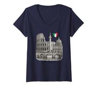 Mujer Roma Italia Monumentos Arte Romano Coliseo Viaje Souvenir Camiseta Cuello V
