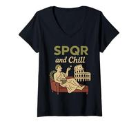 Mujer Romana Historia SPQR Julio César Latino Meme Idea de Regalo Camiseta Cuello V