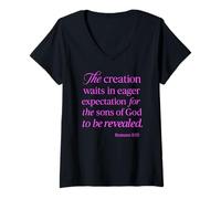Mujer Romanos 8:19 La creación Espera a Dios Niños Grupo de oración bíblica Camiseta Cuello V