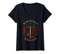 Mujer Romantasy Book Club Café Espada Rosas Camiseta Cuello V
